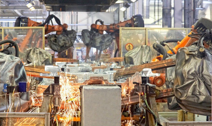 Robots in a car factory